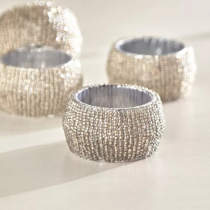Dazzling Silver Beaded Napkin Rings (Set of 4)