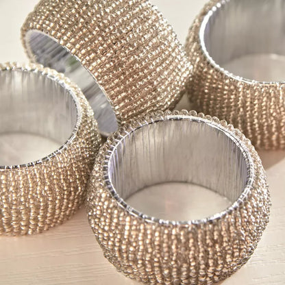 Dazzling Silver Beaded Napkin Rings (Set of 4)