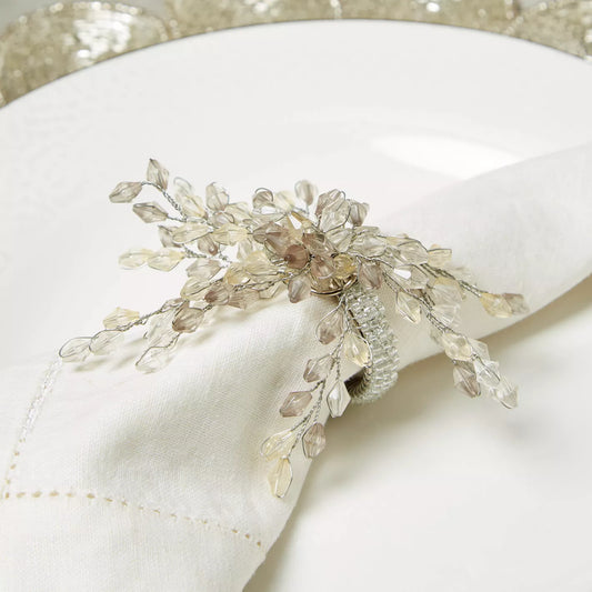 Elegant Beaded Floral Napkin Ring - Set of 4