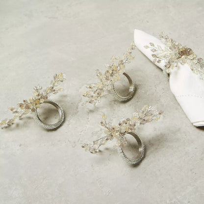 Elegant Beaded Floral Napkin Ring - Set of 4