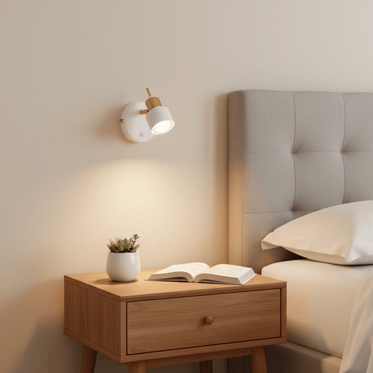 Wall-mounted light fixture with white shades and gold accents on a white background