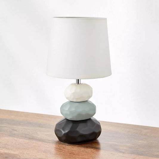 Organic Modern Pebble Stack Ceramic Table Lamp with White Shade - 30 cm