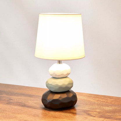 Organic Modern Pebble Stack Ceramic Table Lamp with White Shade - 30 cm