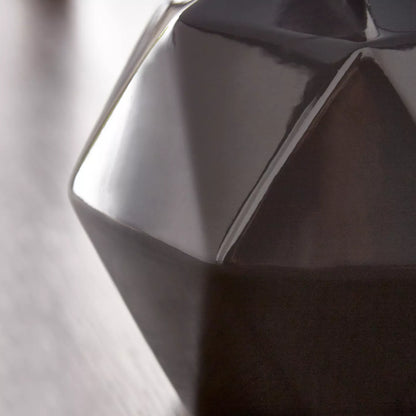 Geometric Faceted Ceramic Table Lamp with Grey Fabric Shade - 30 cm