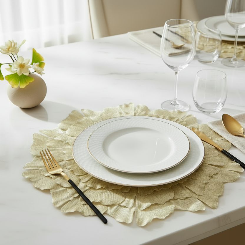 Elegant Textured Petal Design Placemat in Light Cream (Set of 2)