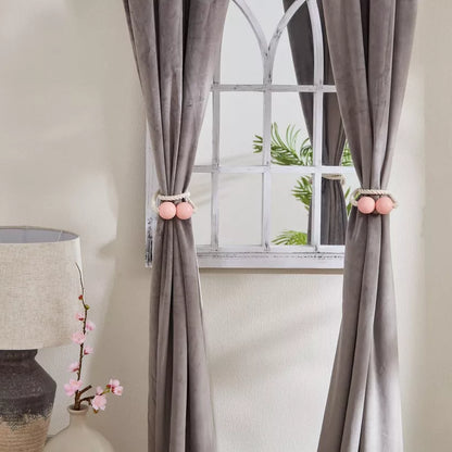Boho Beaded Rope Curtain Tie-Backs - Velvet & Window Mirror Accent - Set of 2