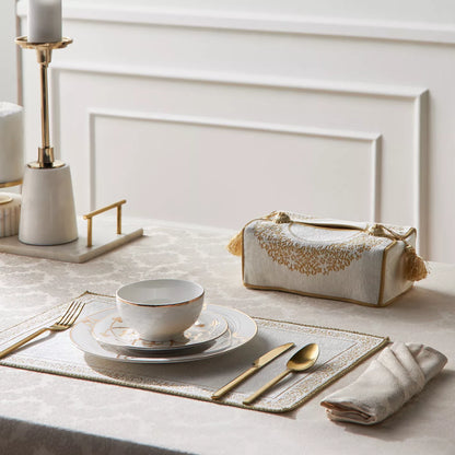 Elegant Gold Embroidered Tissue Box Cover with Tassels