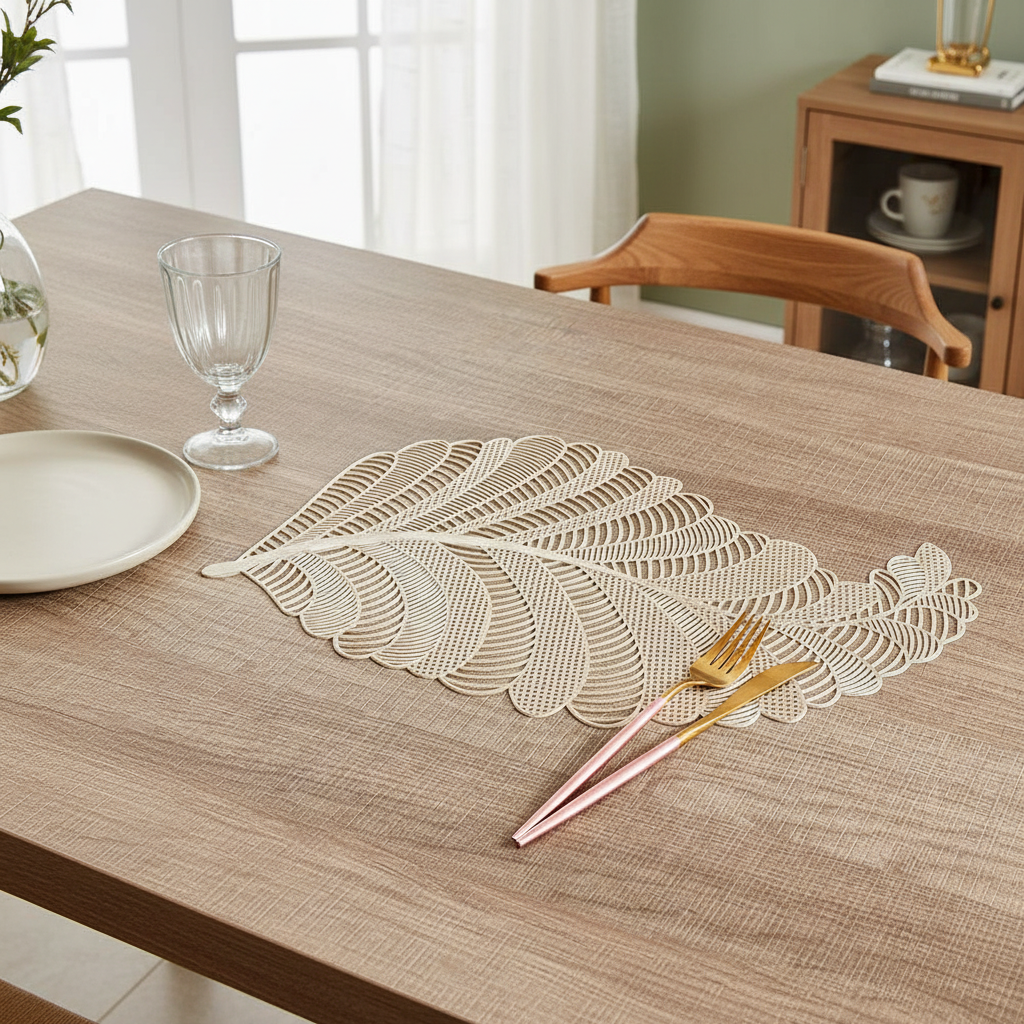 Elegant Leaf-Shaped Placemat - Champagne Gold (Set of 2)