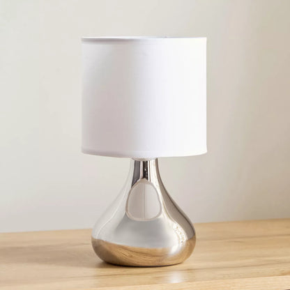 Modern Silver Pear-Shaped Ceramic Table Lamp with White Shade - 25 cm