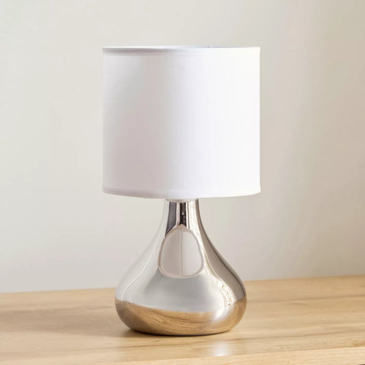 Modern Silver Pear-Shaped Ceramic Table Lamp with White Shade - 25 cm