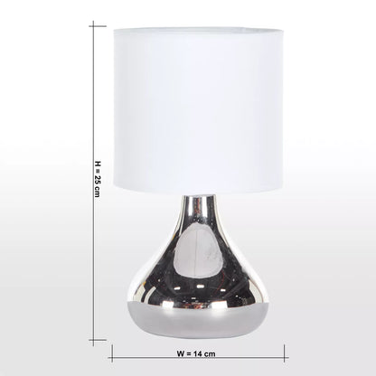 Modern Silver Pear-Shaped Ceramic Table Lamp with White Shade - 25 cm