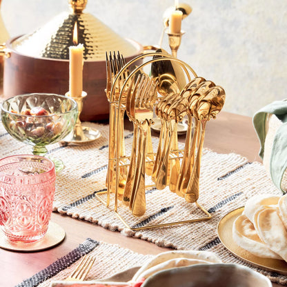 Golden Aura Polished Gold Cutlery Set - 18 Piece Cutlery Set