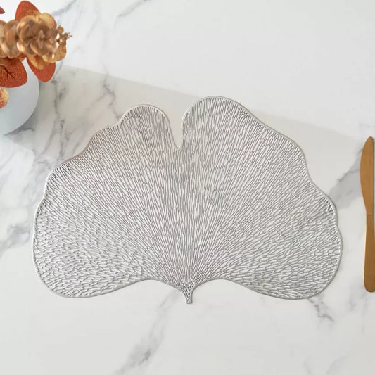 Elegant Ginkgo Leaf Placemat - Silver (Set of 2)