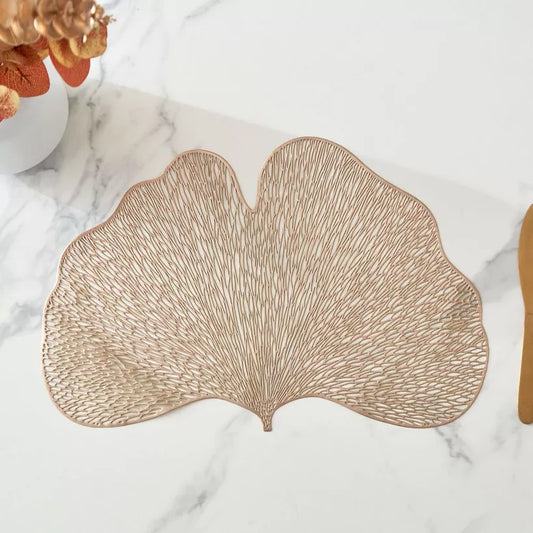 Ginkgo Leaf Filigree Metallic Premium Placemat - Elegant Table Decor (Set of 2)