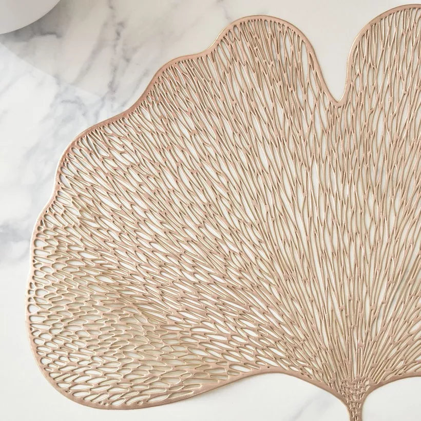 Ginkgo Leaf Filigree Metallic Premium Placemat - Elegant Table Decor (Set of 2)