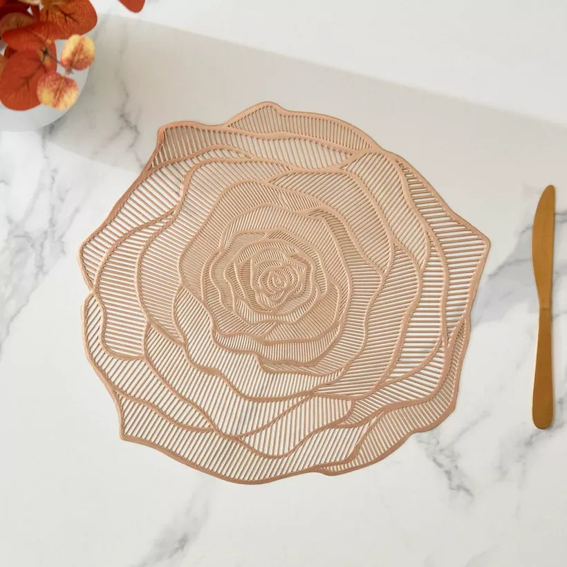 Elegant Rose Bloom Metallic Placemat - Artistic Table Statement (Set of 2)