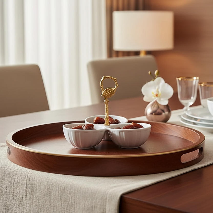 Golden Leaf Ceramic Trio Serving Dish/3-Partition Bowl
