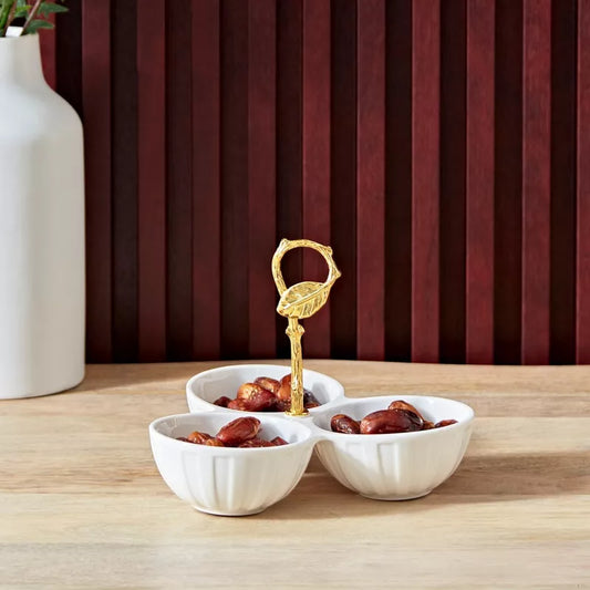 Golden Leaf Ceramic Trio Serving Dish/3-Partition Bowl