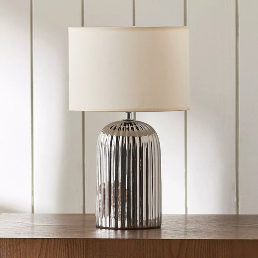 Modern Hammered Silver Ceramic Table Lamp with White Shade