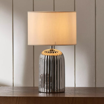 Modern Hammered Silver Ceramic Table Lamp with White Shade