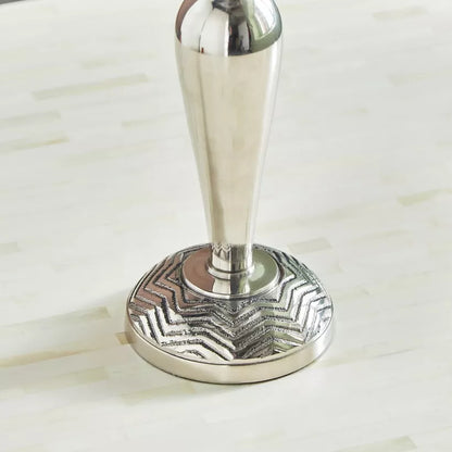Elegant Silver Pedestal Candle Holder with Textured Glass Hurricane & Nickel Metal Base (Large)