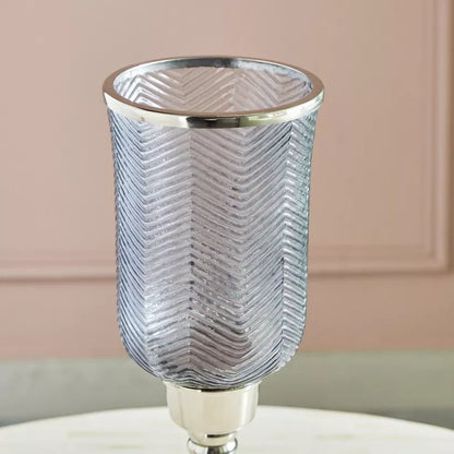 Suave Textured Hurricane Glass with Nickel Metal Base (Medium)