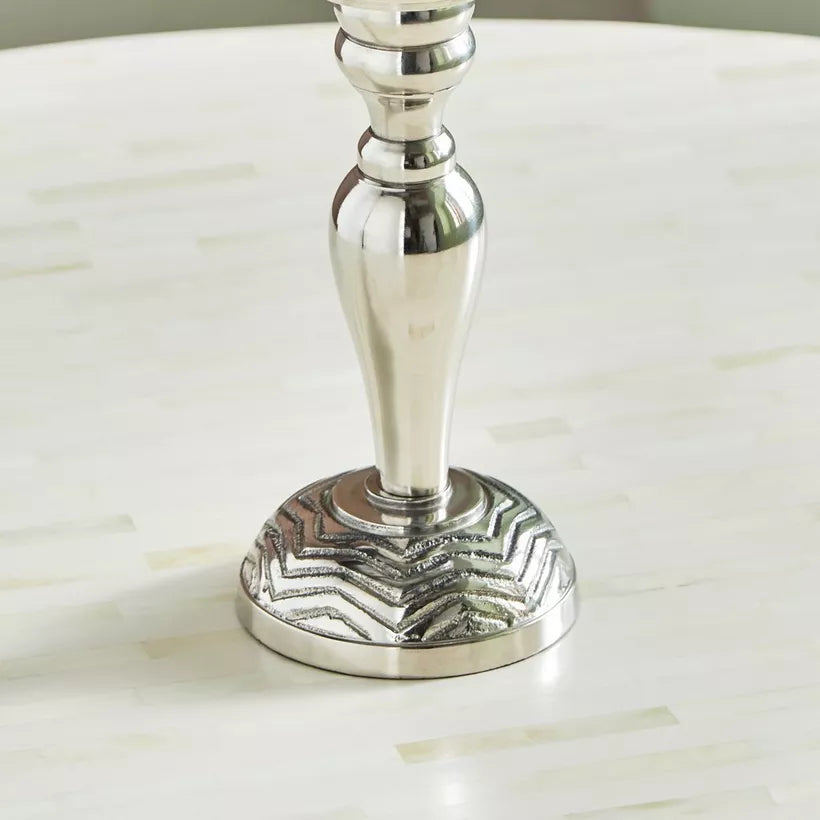 Suave Textured Hurricane Glass with Nickel Metal Base (Medium)