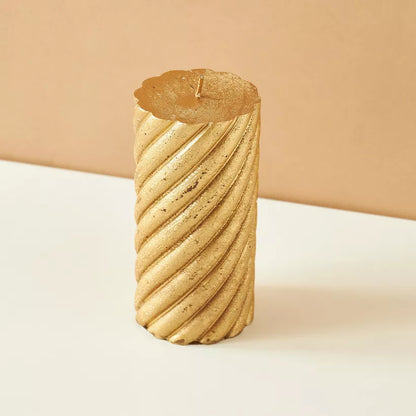 Luxurious Gold Spiral Pillar Candle – Decorative Textured Accent