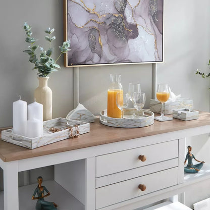 Luxurious White & Gold Marble Print Coaster Set with Holder