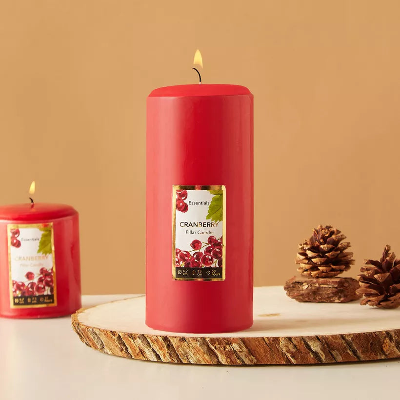 Festive Cranberry Scented Pillar Candles – Long-Burning Aromatic Ambiance for Home Decor