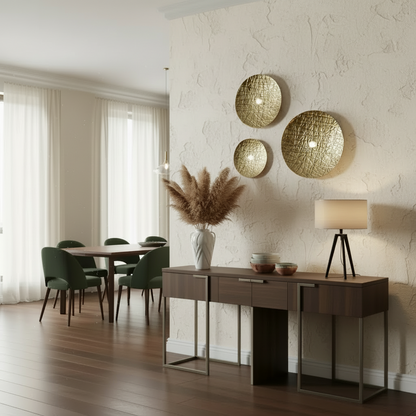 Modern interior with a console table, chairs, and decorative elements.
