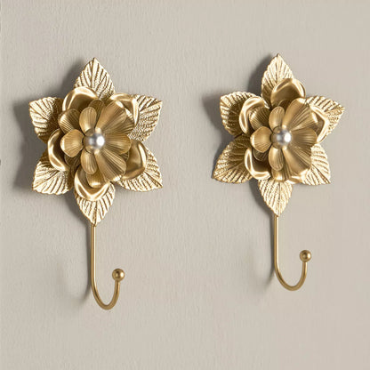 Elegant Golden Floral Wall Hooks - Set of 2