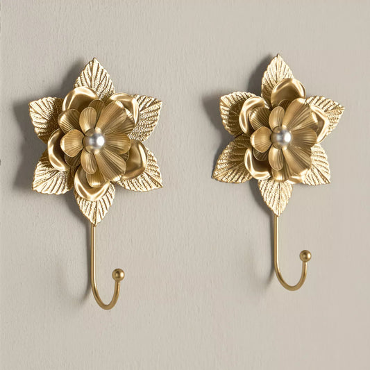 Elegant Golden Floral Wall Hooks - Set of 2
