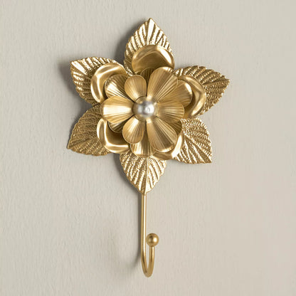 Elegant Golden Floral Wall Hooks - Set of 2