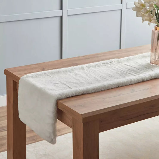 Plush White Faux Fur Table Runner