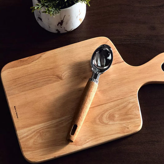 Premium Ice Cream Scoop with Ergonomic Wooden Handle