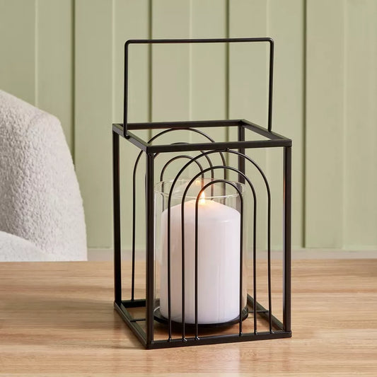 Modern Black Metal Ribbed Candleholder with Glass Votive