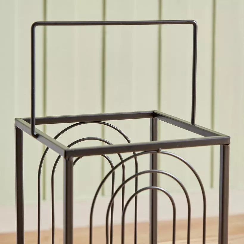Modern Black Metal Ribbed Candleholder with Glass Votive
