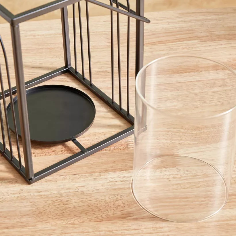 Modern Black Metal Ribbed Candleholder with Glass Votive