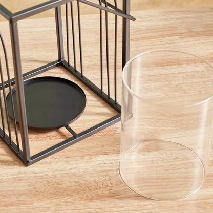 Modern Black Metal Ribbed Candleholder with Glass Votive