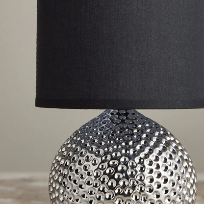 Modern Silver Dimpled Orb Ceramic Table Lamp with Black Shade - 27 cm