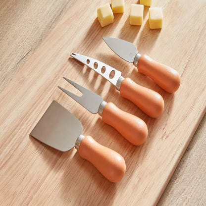 Artisan Serve: 4-Piece Cheese Knife Set with Peach Wood Handles