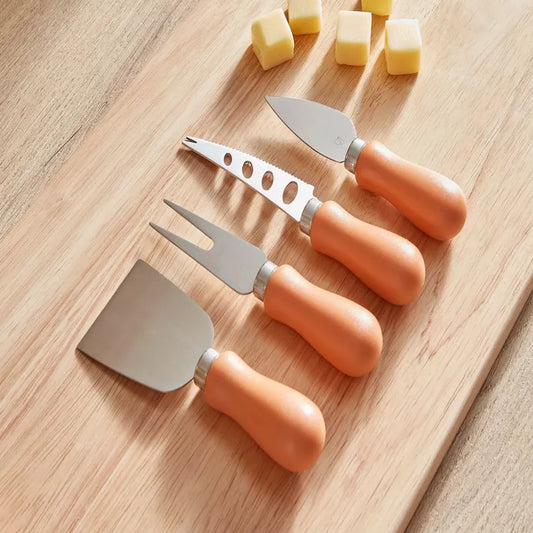 Artisan Serve: 4-Piece Cheese Knife Set with Peach Wood Handles