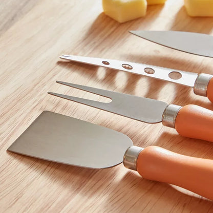 Artisan Serve: 4-Piece Cheese Knife Set with Peach Wood Handles
