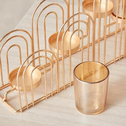 Grand Rose Gold Tapered Candelabra with Glass Votive Holders