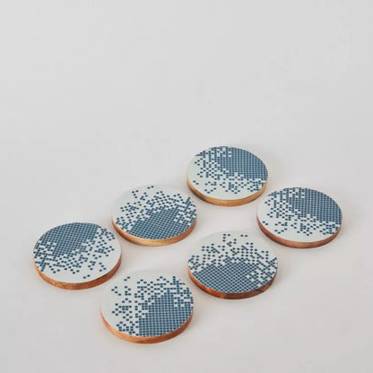 Blue & Grey Abstract Pattern Wooden Coasters (Set of 6)