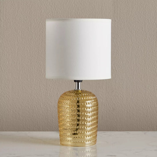 Elegant Gold Textured Glass Table Lamp with White Shade
