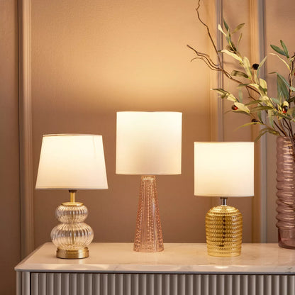 Elegant Gold Textured Glass Table Lamp with White Shade