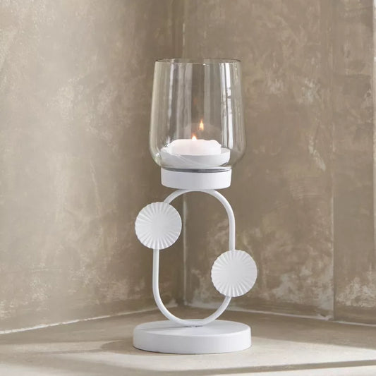 Alena Leaf Metal and Glass Hurricane Candleholder