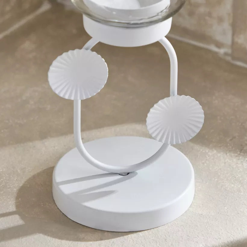 Modern White Leaf Metal and Glass Hurricane Candleholder